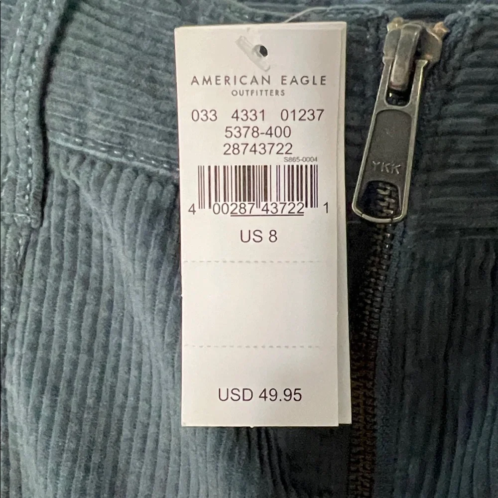 American Eagle Dusty Blue Corduroy mini skirt Zipper Front size 8 NEW